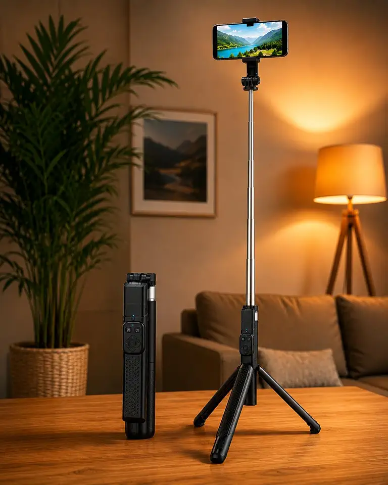 Tripé Bastão Selfie Bluetooth Extensível 1,80m com Controle Remoto Sem Fio para Celular, Gravação de Vídeos, Fotos e Lives Premium
