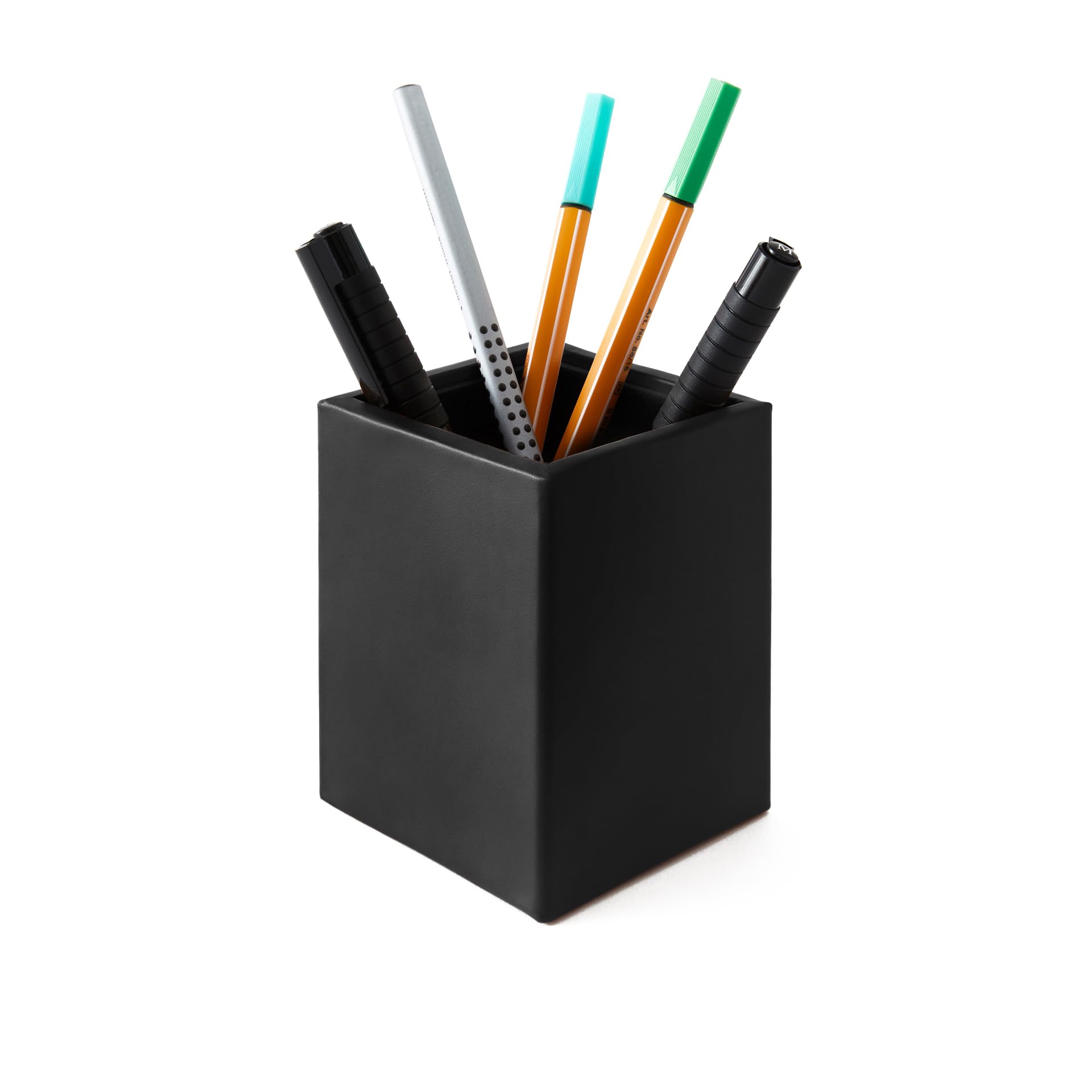 Eglooh - Minerva - Schreibtisch Set Leder Schwarz - Schreibtisch Zubehör mit 4 Stücken: Taschenleerer, Stiftehalter, Ablagefächer, Visitenkartenhalter - Made in Italy
