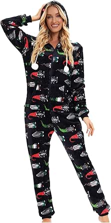 Ketamyy Womens Hooded Footed Onese Pajamas Casual Zp Fleece Jumpsut - View #9