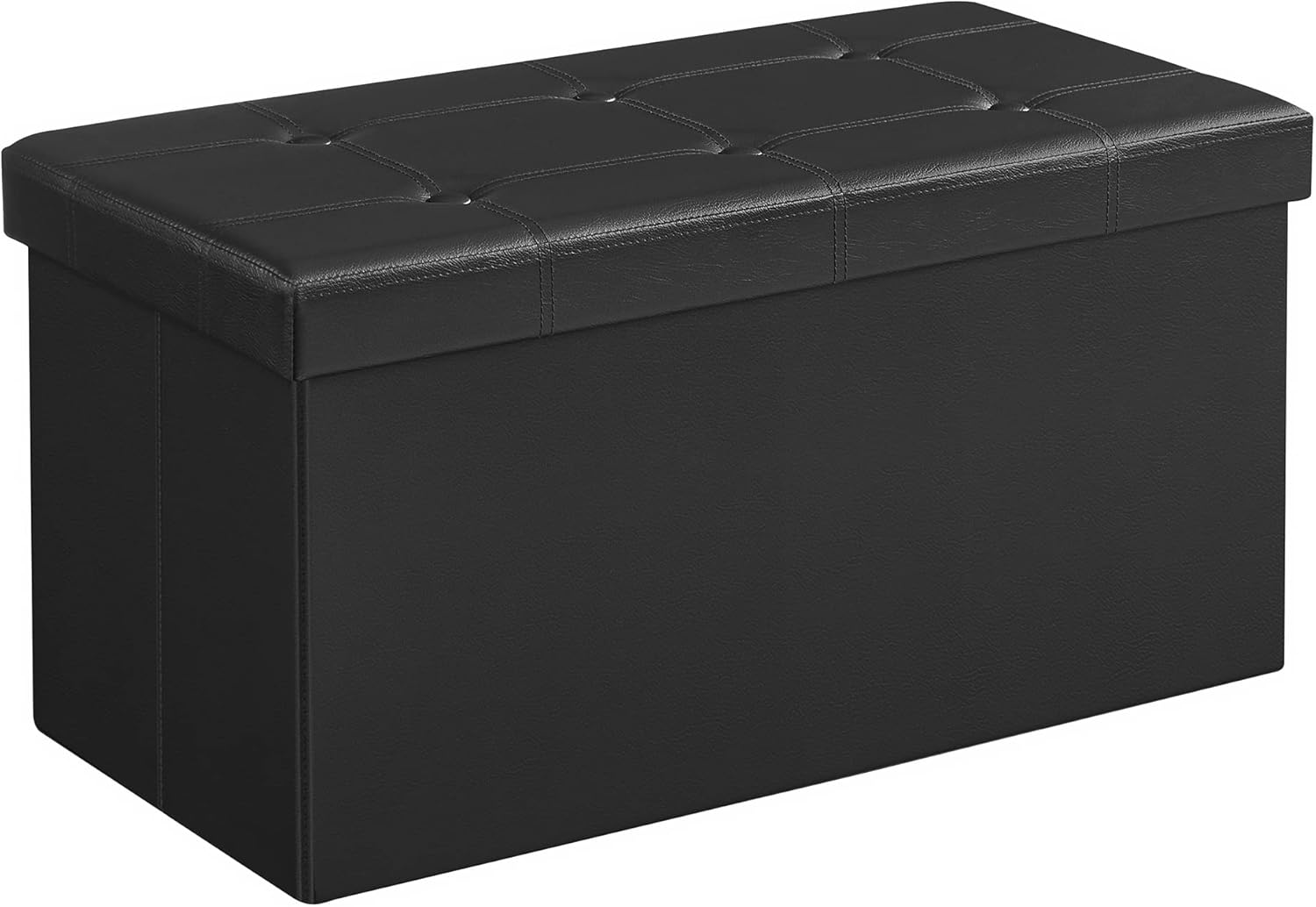 SONGMICS 30 Inches Folding Storage Ottoman Bench, Storage Chest, Footrest, Coffee Table, Padded Seat, Faux Leather, Holds up to 660 lb, Black ULSF105 Black M(15 x 30 x 15 Inches)