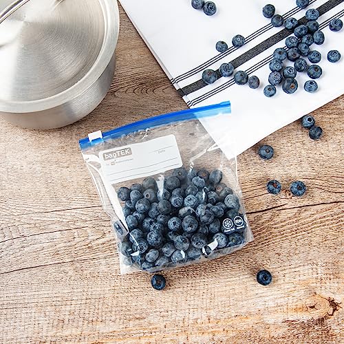 Image of Restaurantware Bag Tek 1 Pint Freezer Slider Bags 25 Disposable Zipper Pouch Bags - Slide Zipper Expandable Bottom Clear Plastic Freezer Bags With Write-On-Label For Food Storage (Pack of 4)