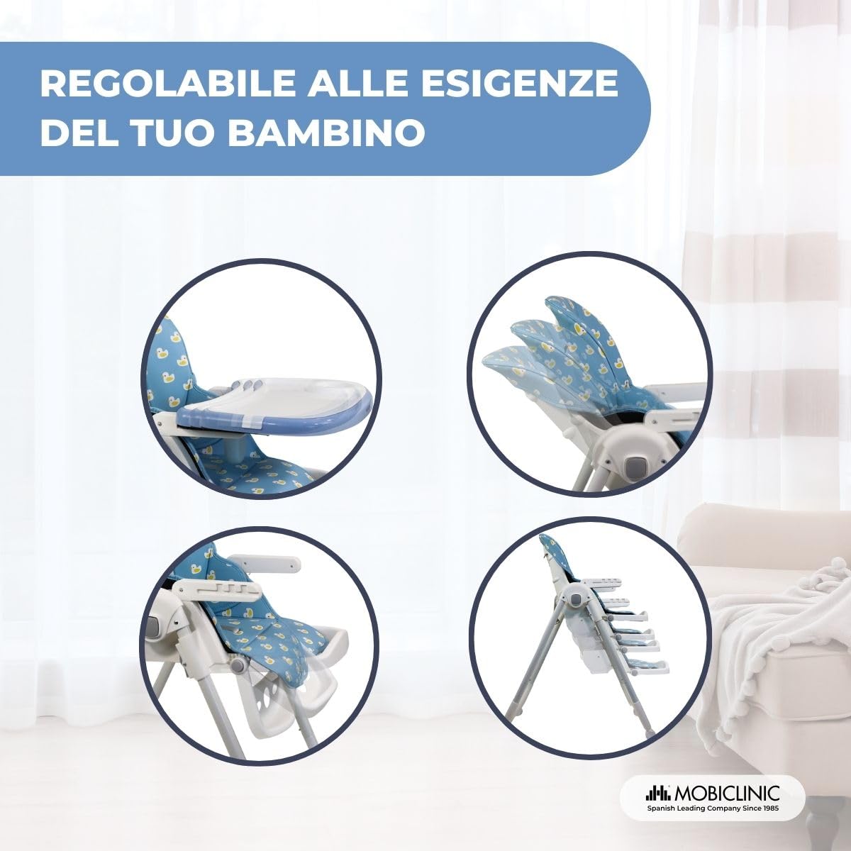 Mobiclinic® kids, Seggiolone per bambini, Evolutiva, Pieghevole, Trasformabile in, Simba, Imbracatura a 5 punti, Ruote con freno, Doppio vassoio estraibile, Tessuto lavabile, Regolabile