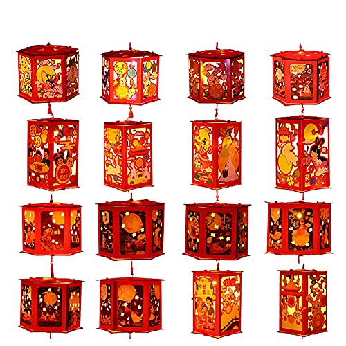 6 Pack Red Chinese Lanterns Mid-Autumn Festival Handmade Lanterns for Kids Family Party Room Ornaments Holiday Decoration(Random Pattern)