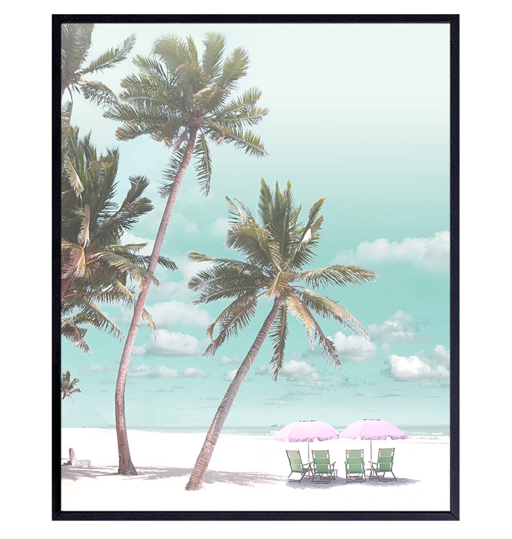 Tropical Palm Trees, Ocean Wall Art - Nautical Decoration for Bedroom, Living Room, Beach Themed Bathroom Decor - Gift for Sea Lovers, Women - 8x10 UNFRAMED Shabby Chic Boho Bohemian Photo