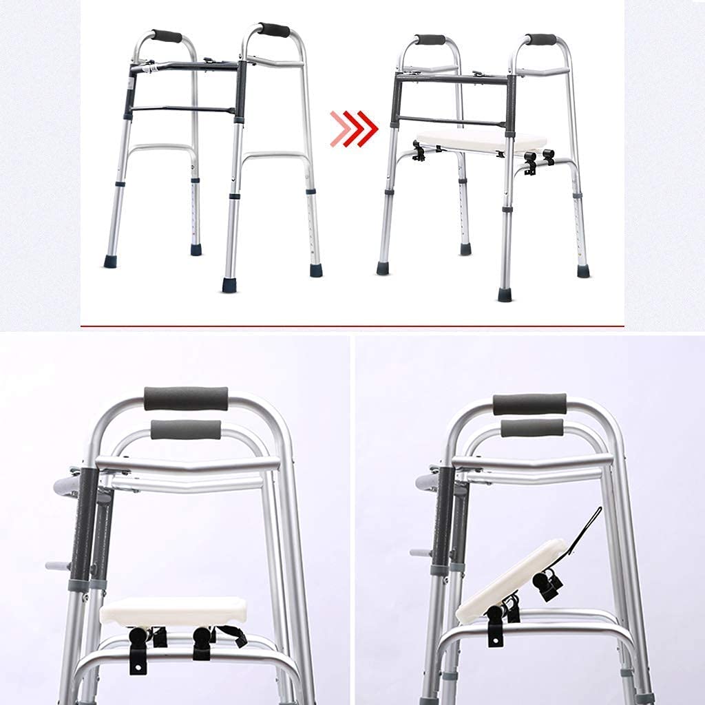 MObyat Andador para Ancianos,Andador para Interiores, Andador, Andador Plegable Ajustable con Asiento y Deslizadores de plástico, Marco de aleación de Aluminio de Altura Ajustable