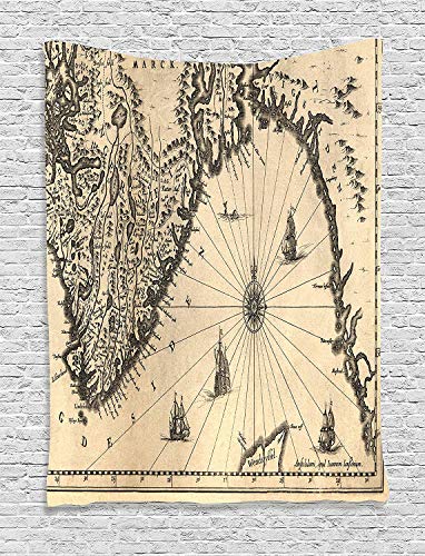 Ambesonne World Map Tapestry, Map of Southern Part of The Norway Vikings World Old Scandinavian Land, Wall Hanging for Bedroom Living Room Dorm Decor, 40