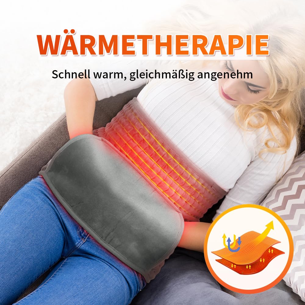 Cojín térmico eléctrico para espalda y vientre, con apagado automático, 10 niveles de temperatura de 38 a 60 °C, 4 temporizadores de 0,5 a 2 horas, supersuave y lavable a máquina