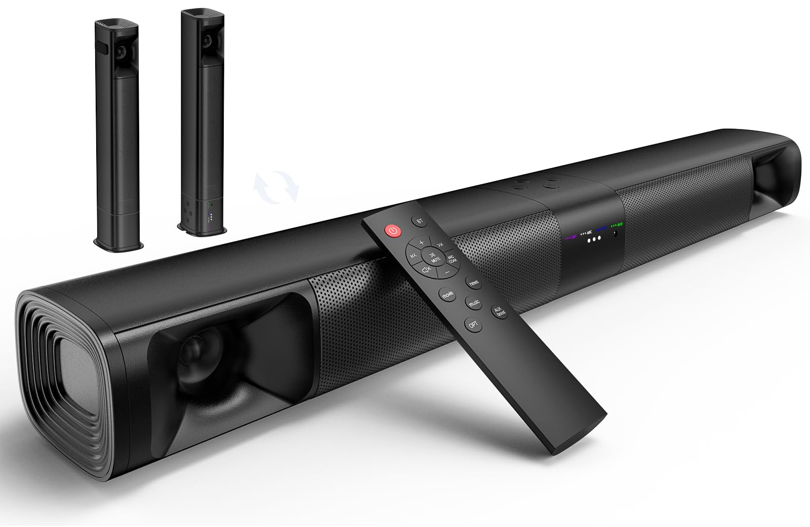 WebsLand Sound Bar for Smart TV, 80W 2.0 Channel Detachable Soundbar with Optical/ARC/AUX/Bluetooth, Surround Sound System for Home Theater, Wall Mountable or Desktop TV Speaker.