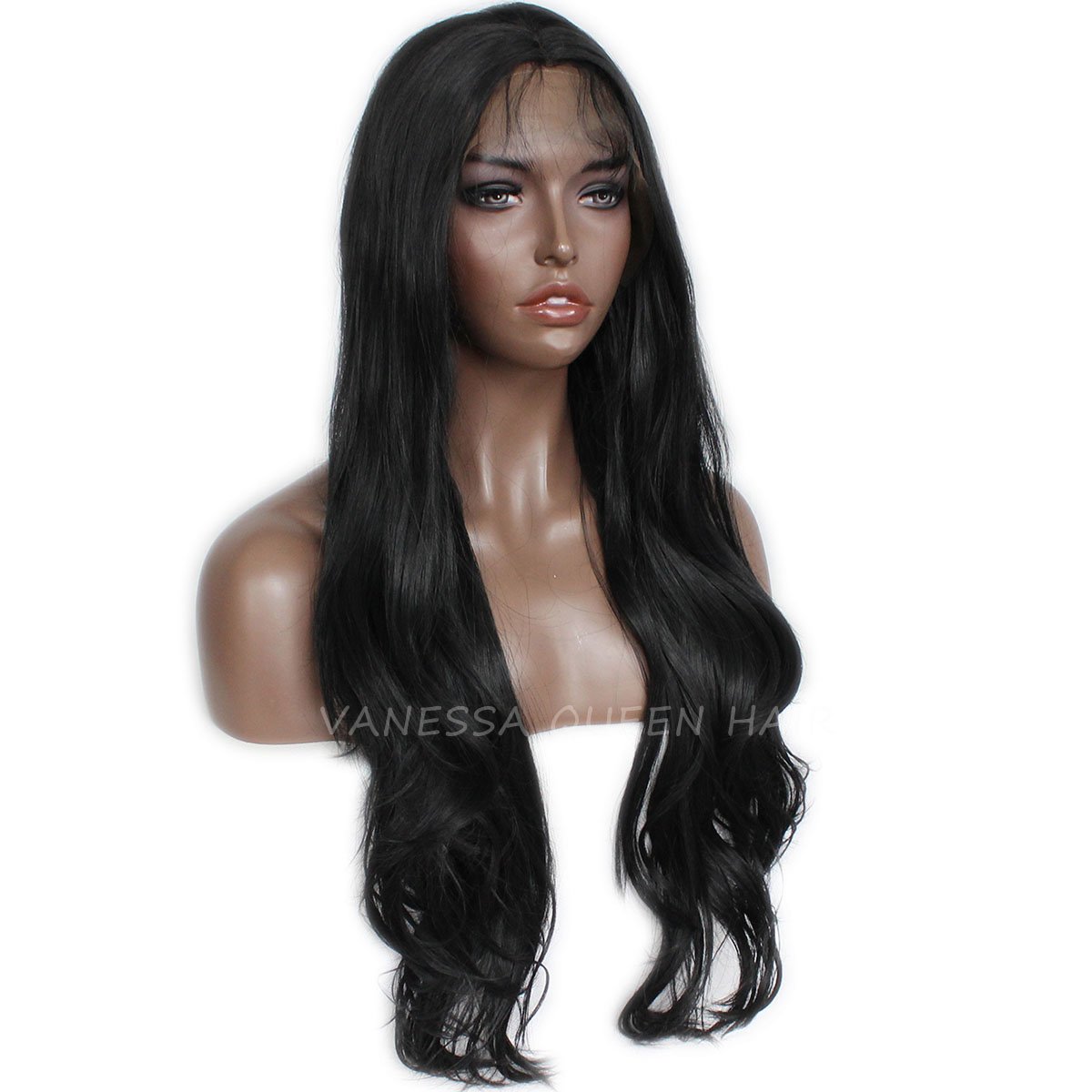Maycaur Long Black Hair Big Wavy Synthetic Lace Front Wigs Heat Resistant Hair Wigs for Black Women