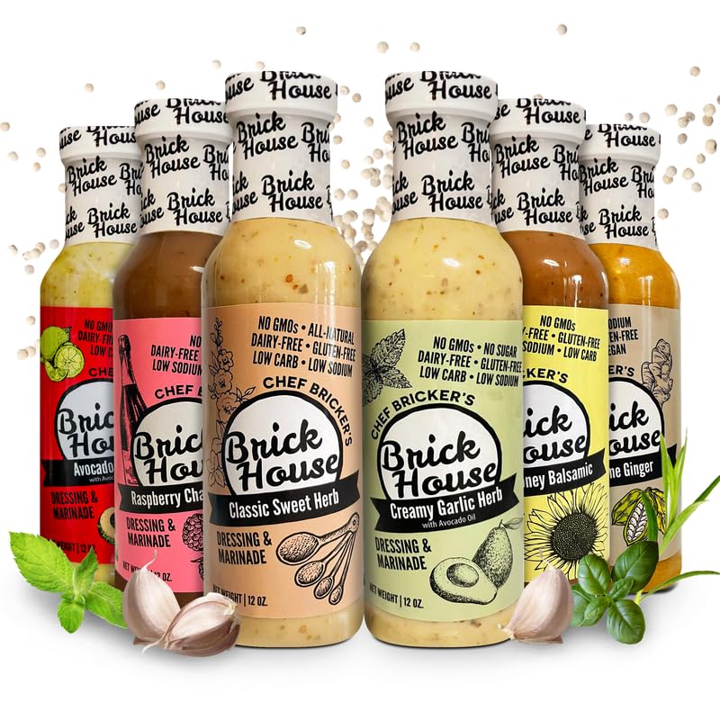 Brick House Low Sodium Salad Dressing, 6pk Balsamic Vinaigrette & Avocado Ranch Dressing, Vegan Option for Health-consci