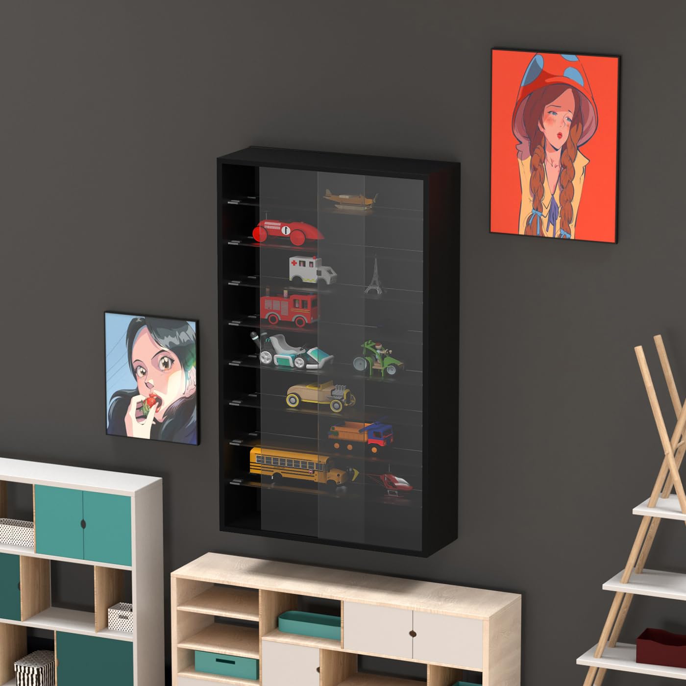 Vitrinekastje Staande Hangende Wandvitrine - Schuifdeuren - 50 X 40 X 13 Cm 2