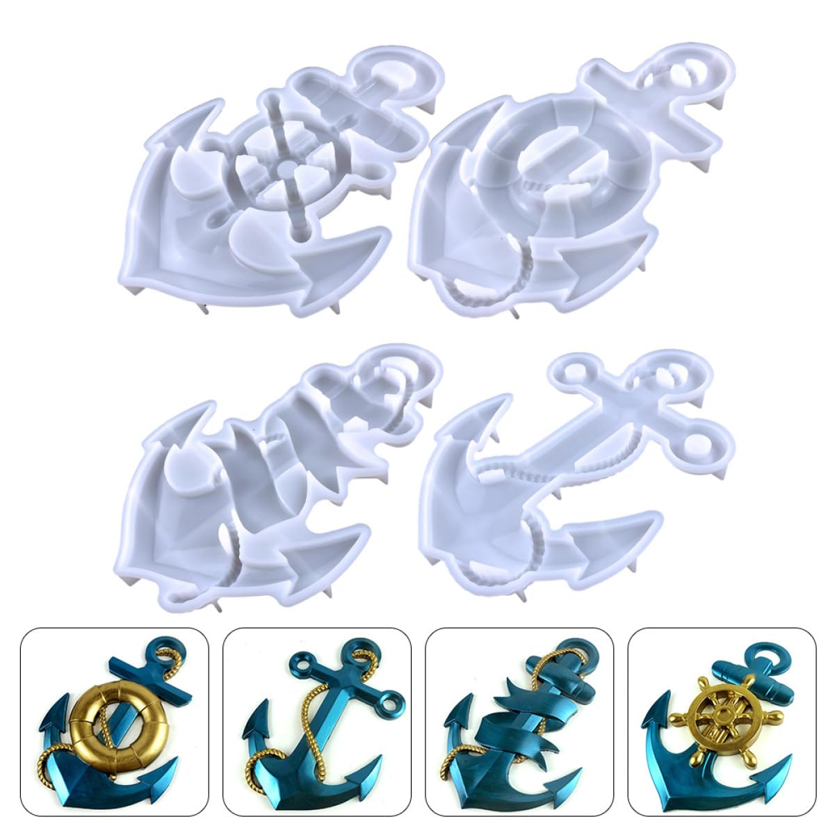 4piezas Molde De Silicona Para Decoración De Pared Forma De Ancla Para Manualidades y Epoxi Moldes De Silicona Flexibles y Antiadherentes Para Creaciones Artesanales