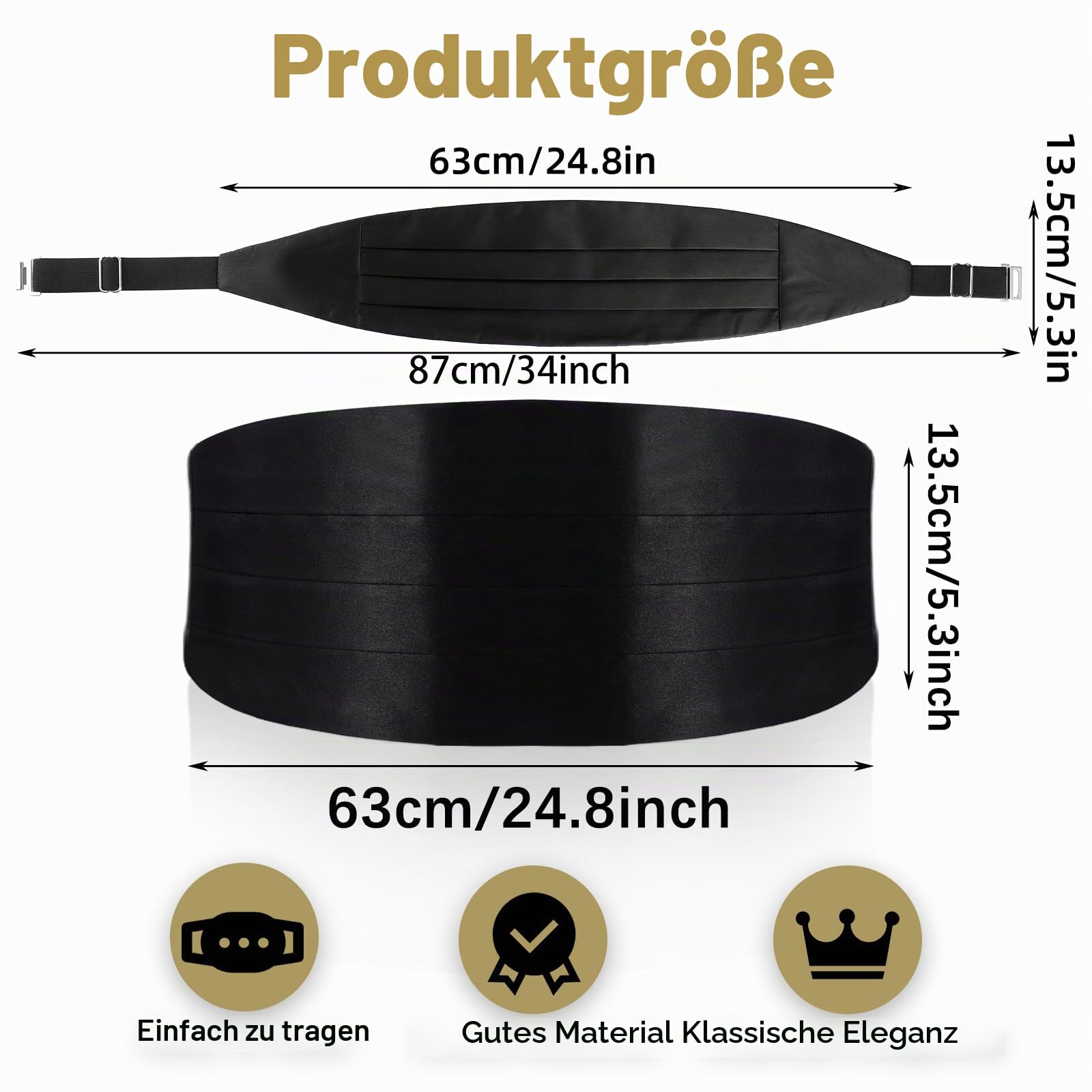 Kummerbund Schwarz Satin Kummerbund Herren für Satin Hemd Herren Formelle Veranstaltungen Breit Halloween Verstellbar Kummerbunde mit Gummiband für Hochzeit Abschlussbälle