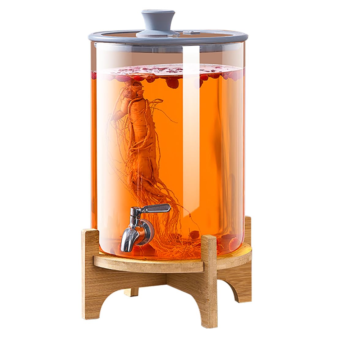 Dispensador De Bebidas De Gran Capacidad Con Grifo Sin Fugas|Vidrio De Borosilicato Alto|Rango De Temperatura: -20 ℃ ~ 150 ℃|Dispensador De Agua,7,5 L+espiga De Acero Inoxidable,Base De Bambú