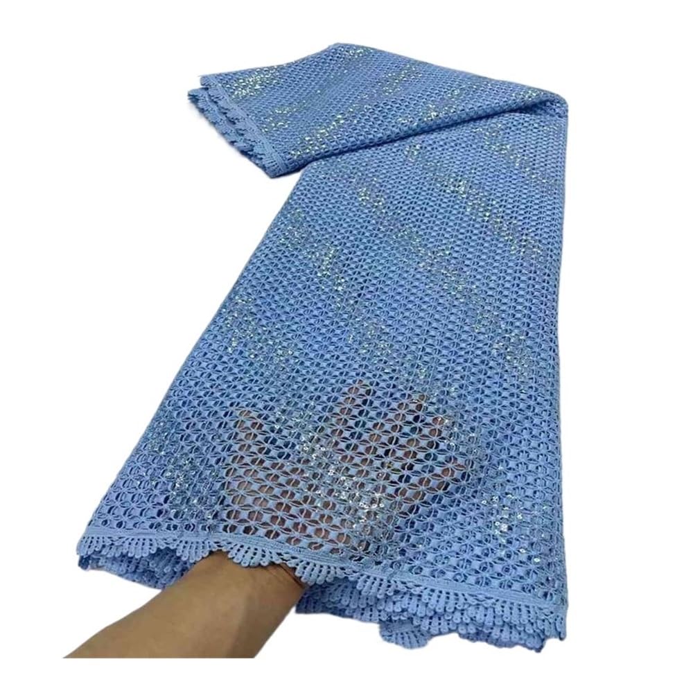 Tessuto in tulle e pizzo per cucito, paillettes di cotone, abito da sposa africano, nigeriano, abito ricamato, 4,6 m (B)