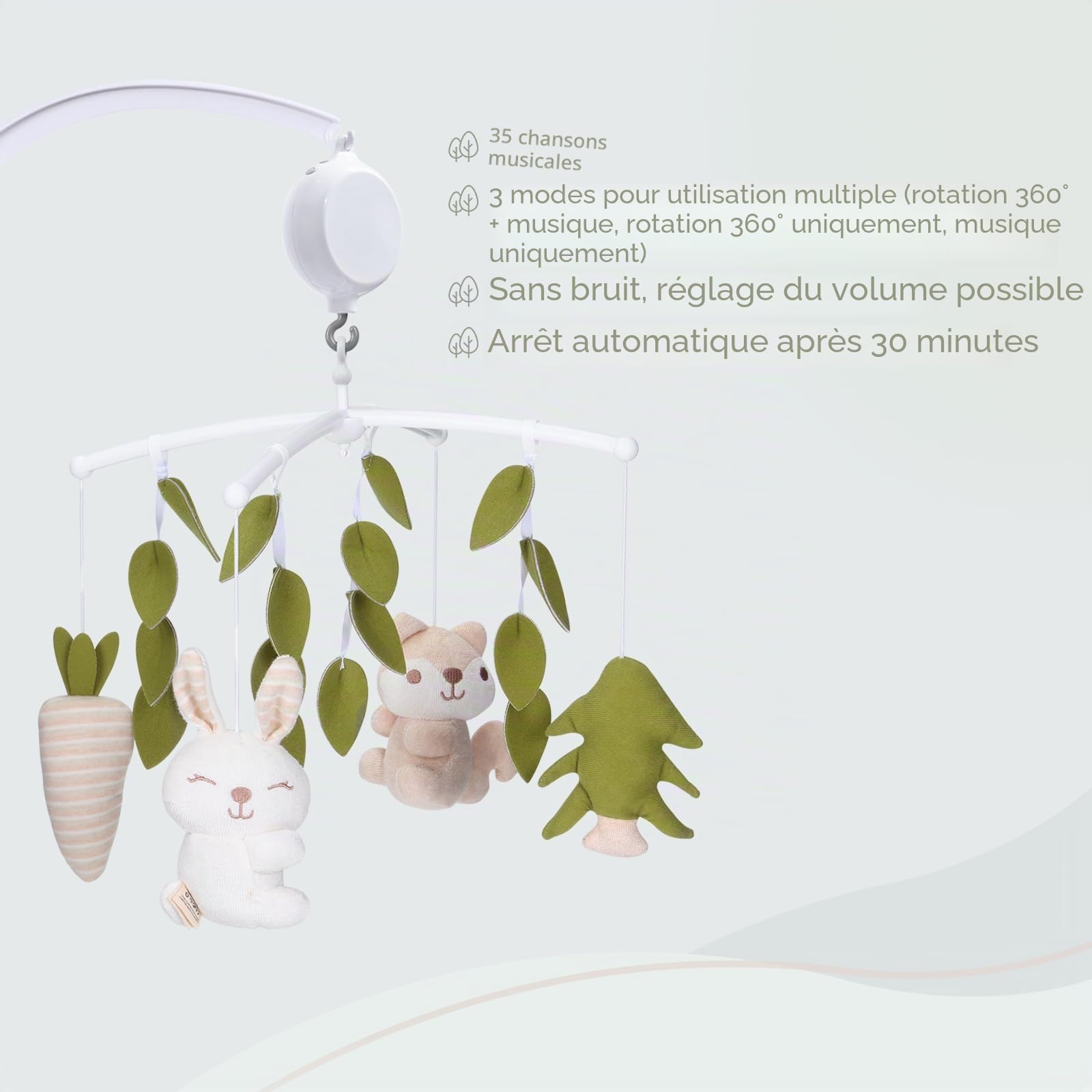 Mobile Musical Bébés-35 musical-3 modes-Volume réglable-Facile à installer- Pour garçons et filles-Forêt