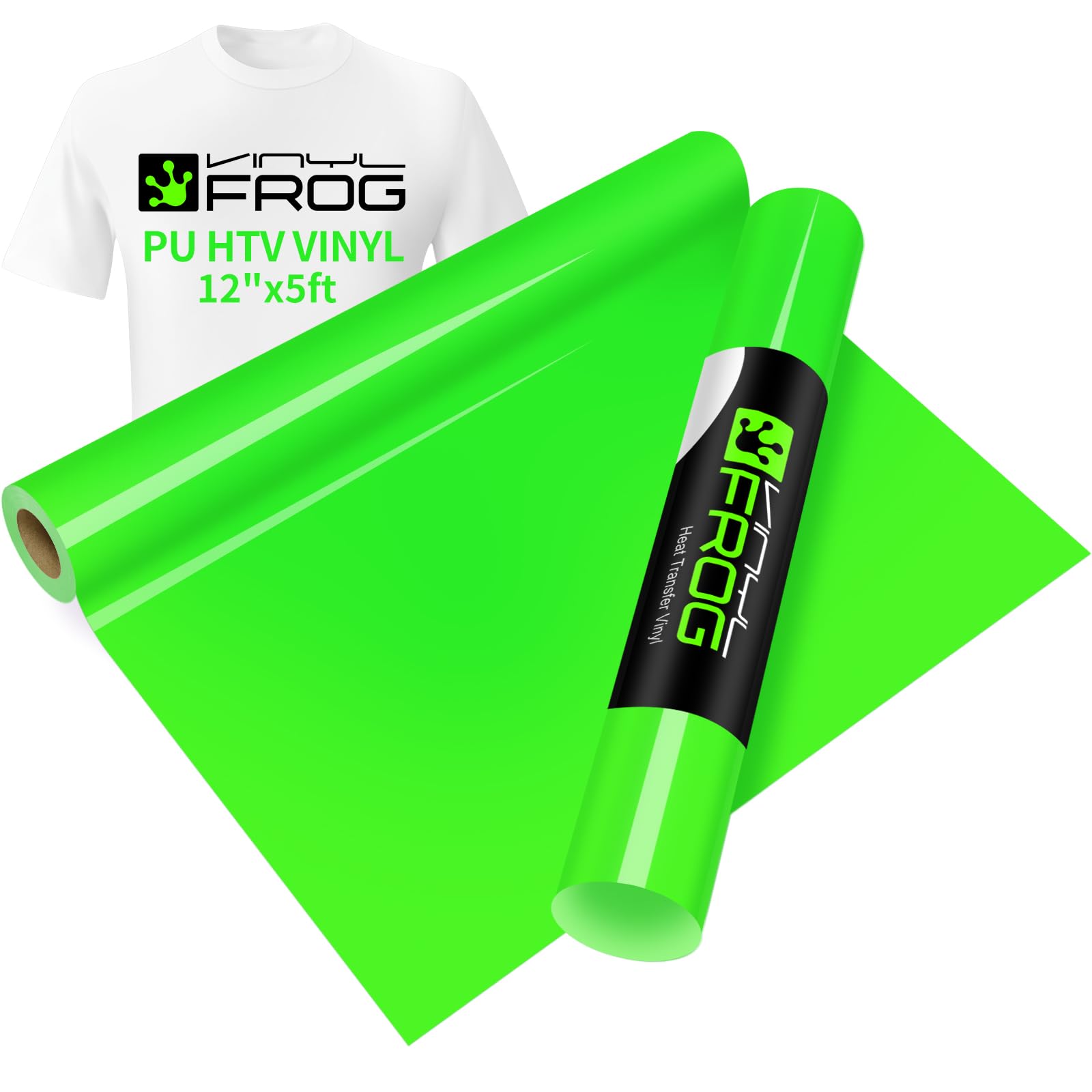 VINYL FROG Neon Green Heat Transfer Vinyl Roll 12" x5ft Matte HTV Vinyl