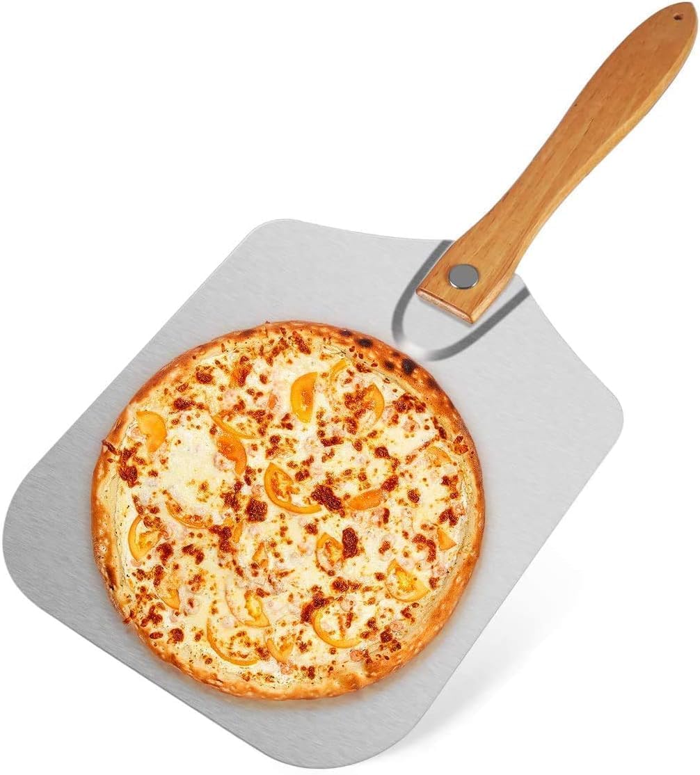 12x14 Inch Aluminum Pizza Peel with Foldable Wooden Handle, Pizza Paddle for Oven & Grill, Perfect for Homemade Pizza and Bread