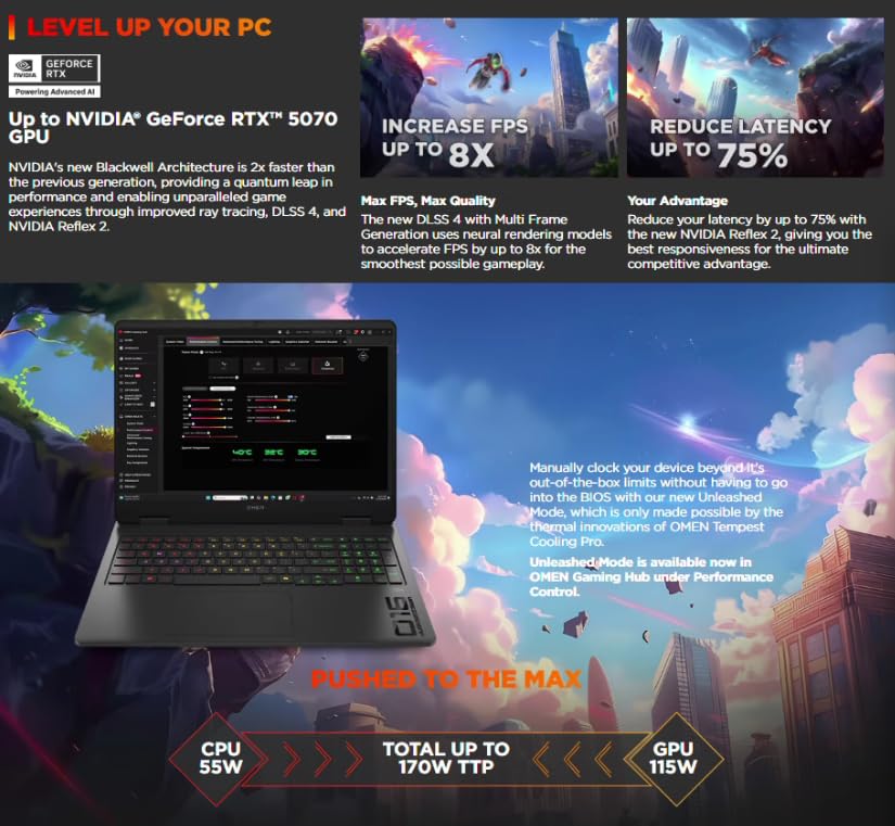 Image of HP OMEN 16 Gaming Laptop,AMD Ryzen 9 8940HX, 32 GB DDR5 RAM, 1 TB PCIe SSD, 16 inch WQXGA (2560x1600) 240Hz Display, Nvidia G-Force RTX 5070, RGB Backlit Keyboard, W11 Pro, Shadow Black