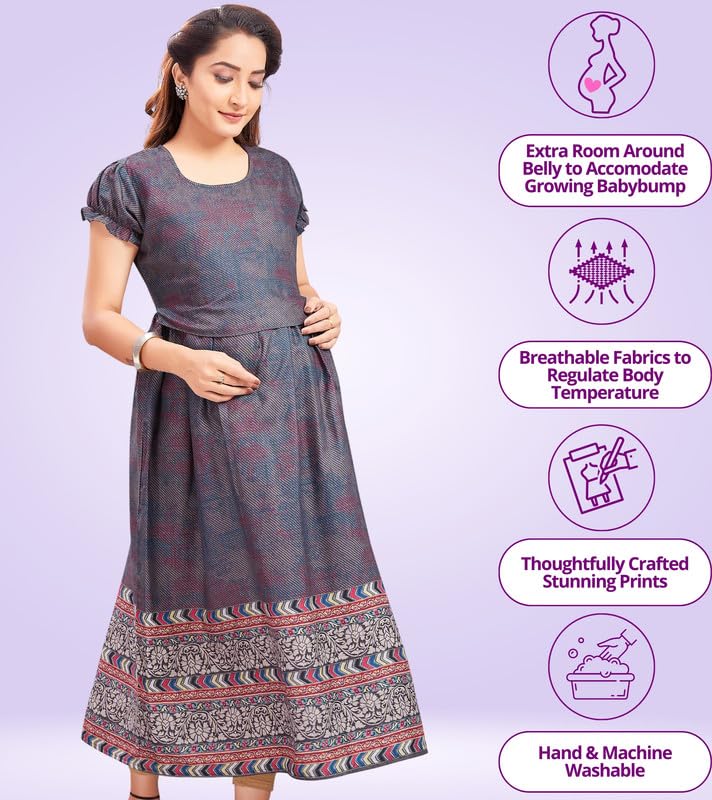 Image of RITIJYA Zipless Feeding Kurta Dress for Women | Maternity Nursing Kurti, No-Zip Easy Access | Extra Pleats Pre to Post Pregnancy | Quick-Dry Fabric | S-4XL