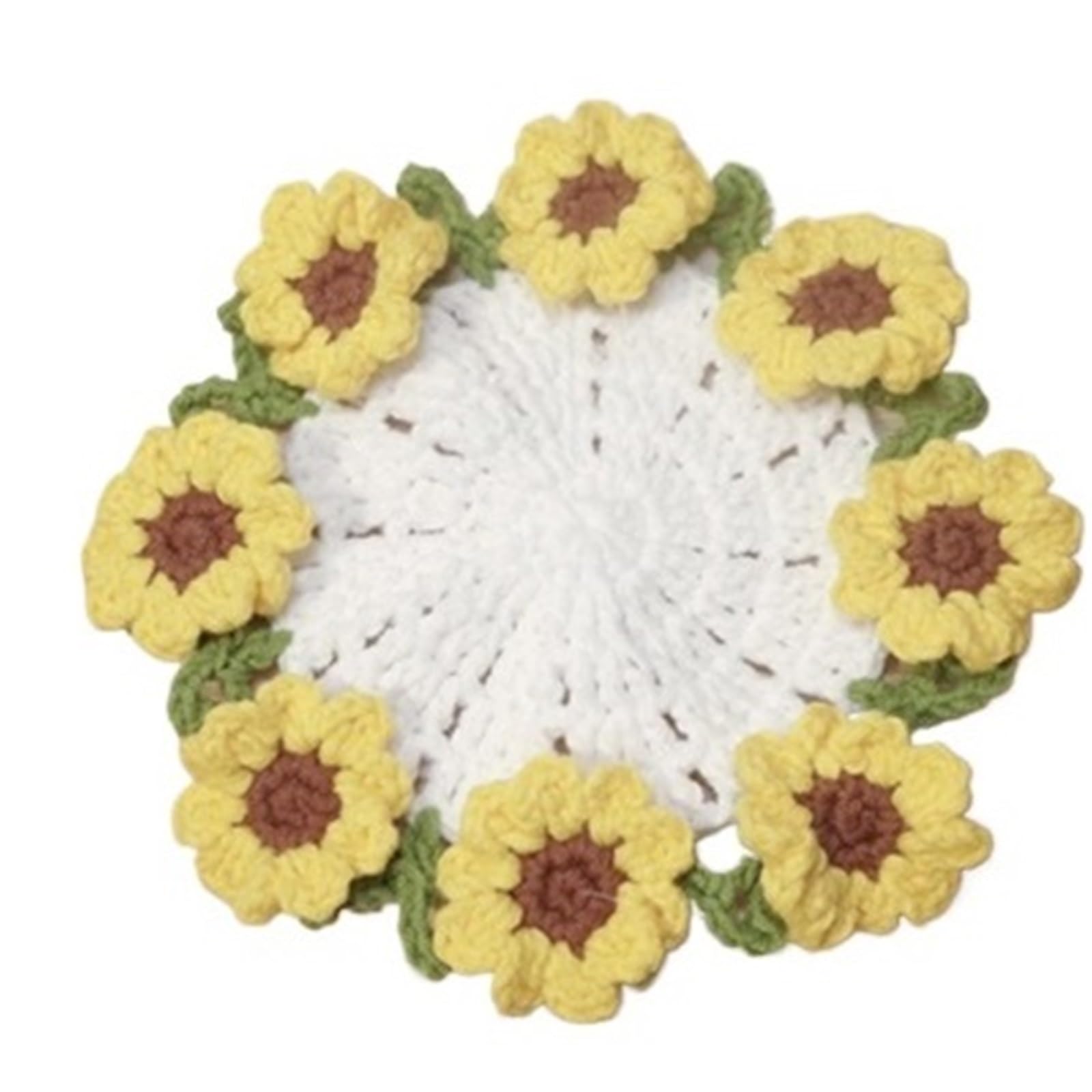3Pcs Crochet Coaster Flower Handmade Knitted Bouquet Placemat Cup Pod Coffee Mug Mat for Cap(Color1)