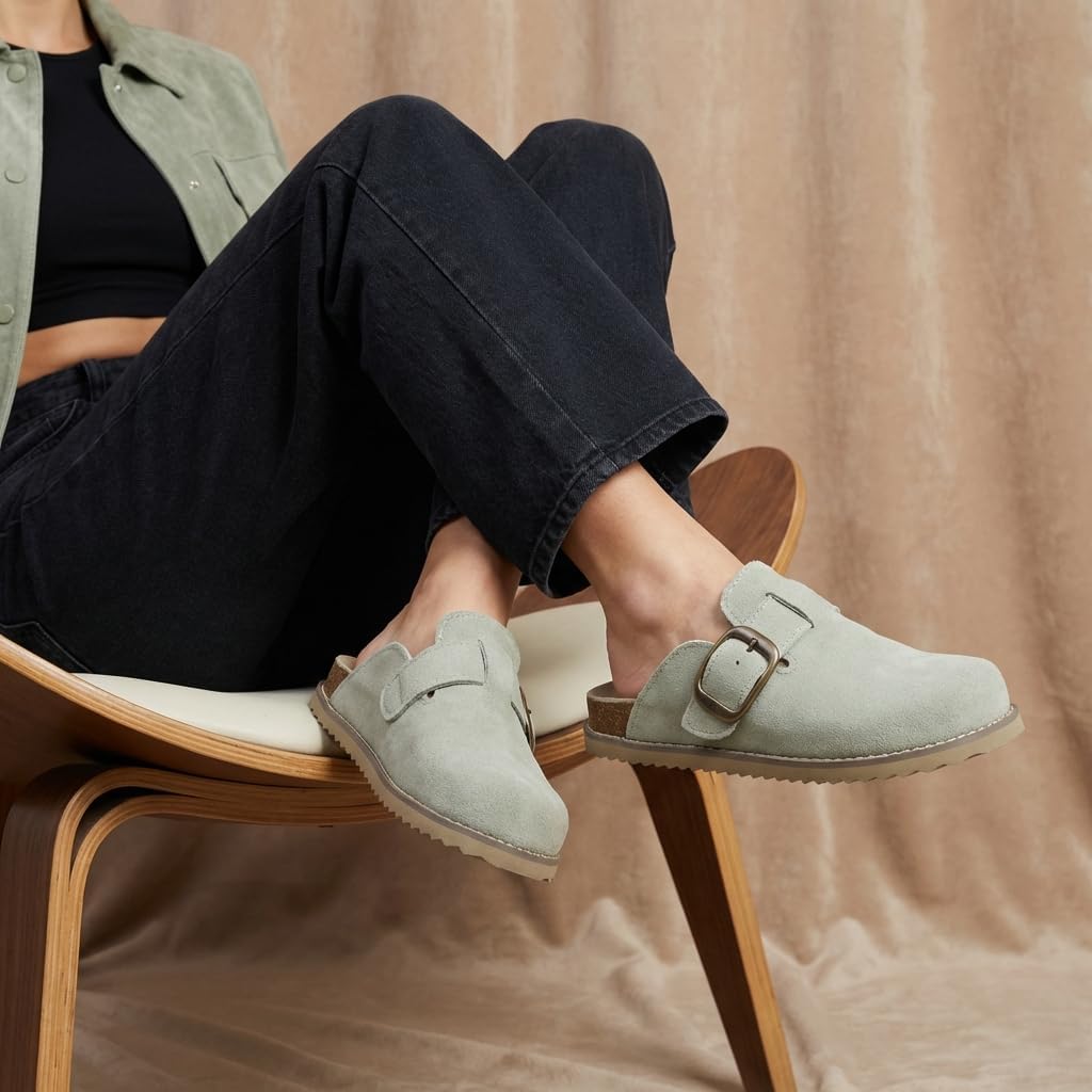 CUSHIONAIRE Women's Blain Genuine Suede Slip-On Clogs with + Memory Foam & Chic Buckle Mule - Comfortable, Non-Slip, Wide Widths Available - Image 8