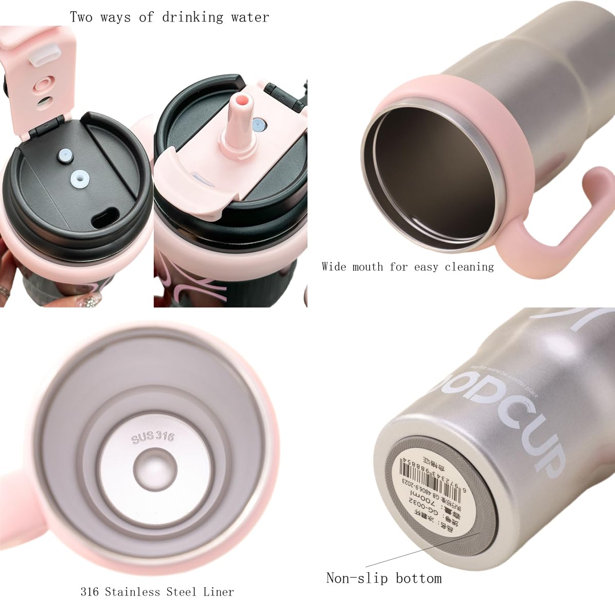 Isolierte Sport-Trinkflasche mit Strohhalm und Griff, auslaufsicherer Trinkbecher aus 316er Edelstahl, BPA-frei, perfekt für Reisen, Fitnessstudio, Wandern und Büro, 690 ml (Silber)