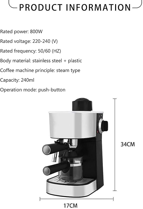 Cafetera de Vapor con Espumador de Leche 800W, Ideal para Capuchinos y Lattes miniatura 2
