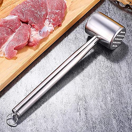 Foto von Fleischklopfer, Doppelseitig Fleischhammer Edelstahl, Steak Hammer Fleischklopfer Hammer, Hammer zum Klopfen von Fleisch für Schnitzel spülmaschinengeeignet