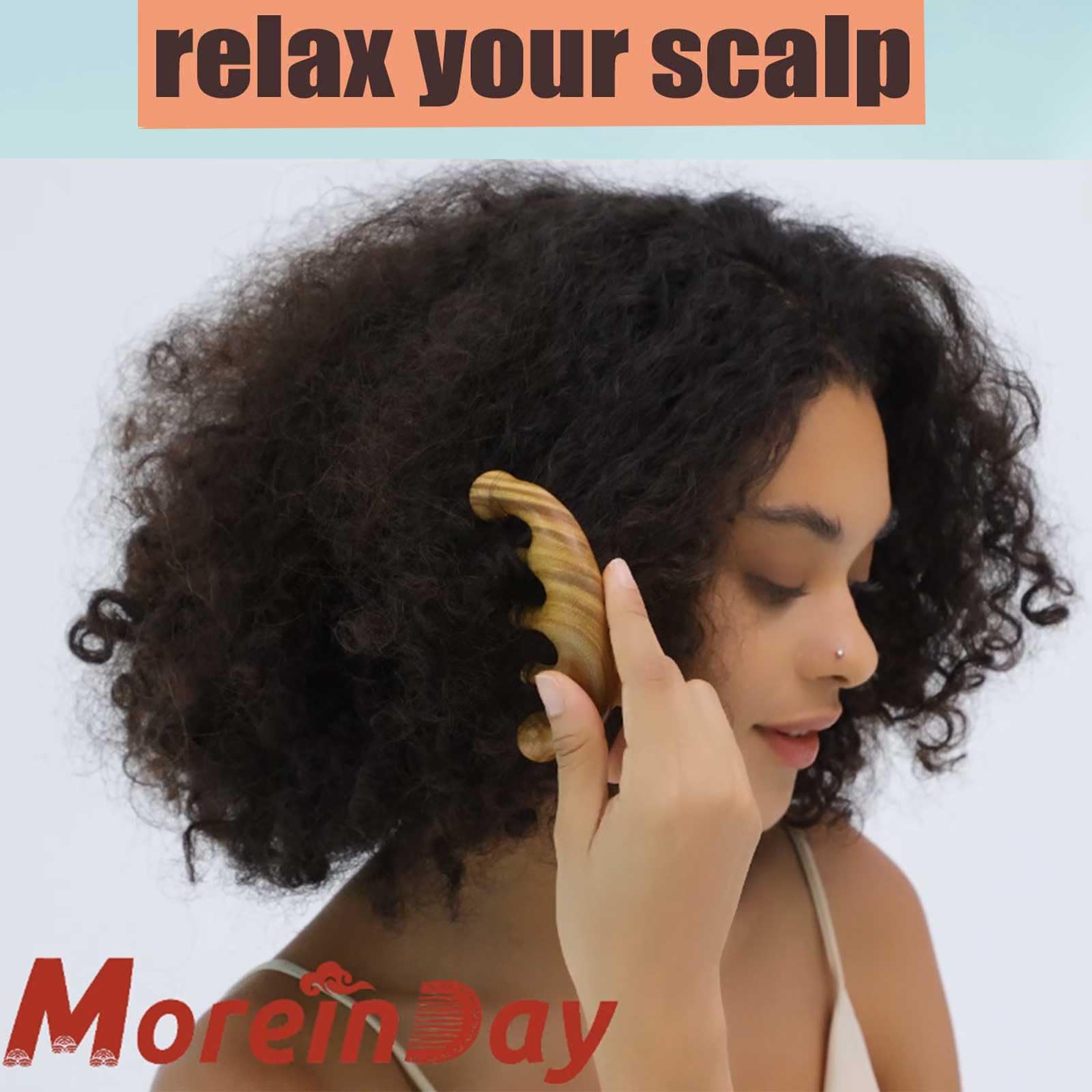 Moreinday Wooden Massage Comb, Wooden Scalp Massager, Scalp Gua Sha for Stress Relax, Loc Comb for Sisterlocks - Green Sandalwood