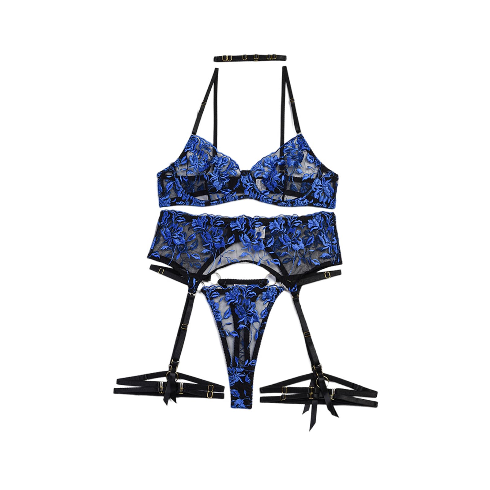 ROAISS3-Piece Women's Lace Bra Underwear Set