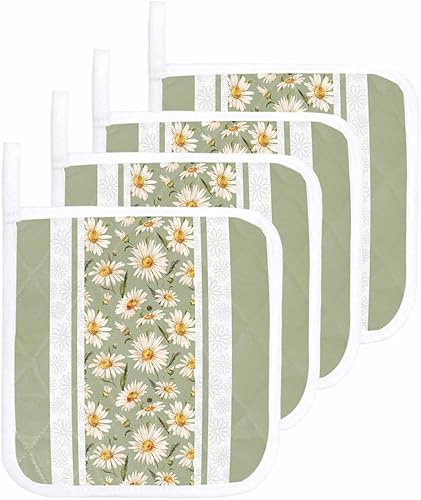 Miniatura 8 de 2 Packs Sage Green Flower Pot Holders Sets for Kitchen,Oven Pan Plate Bowl Pads Heat Proof Mat with Hanging Loop,Terry Cloth Potholders Soft Grip