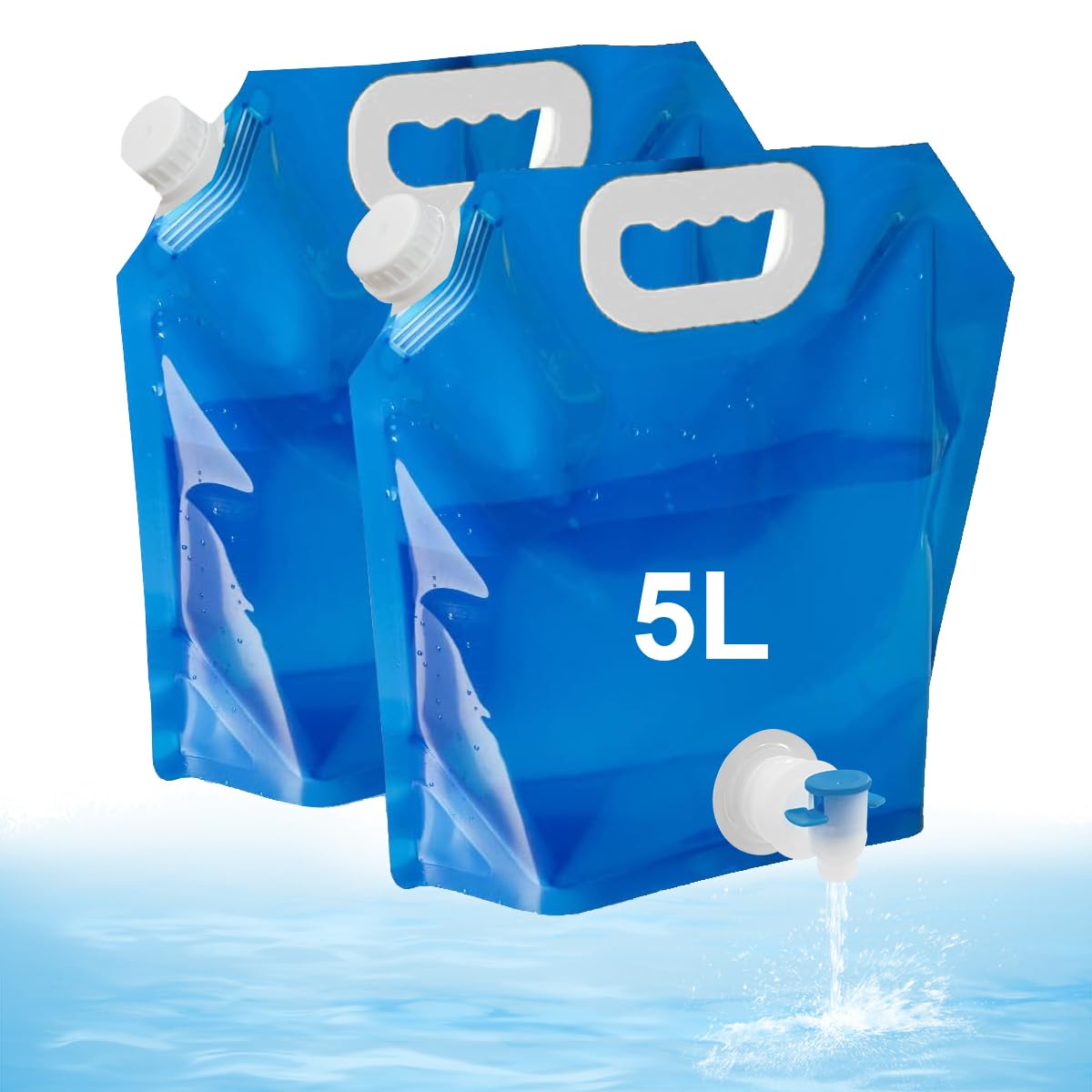 Tanica per acqua pieghevole con rubinetto 5L 2 pezzi, contenitore per acqua pieghevole per acqua potabile con maniglia, contenitore per acqua con coperchio ermetico per escursioni, picnic