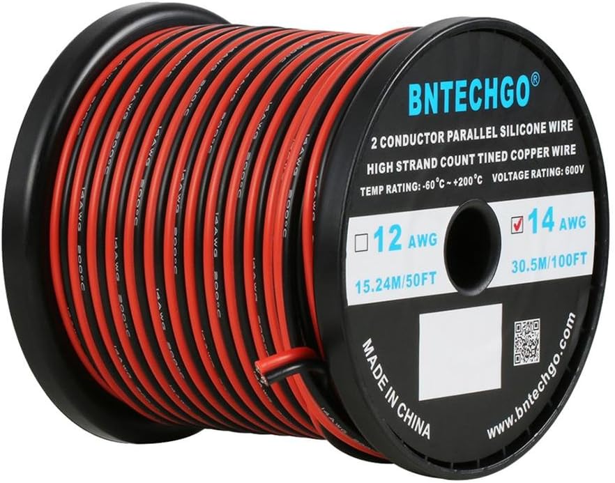 BNTECHGO 14 Gauge Flexible 2 Conductor Parallel Silicone Wire Spool Red