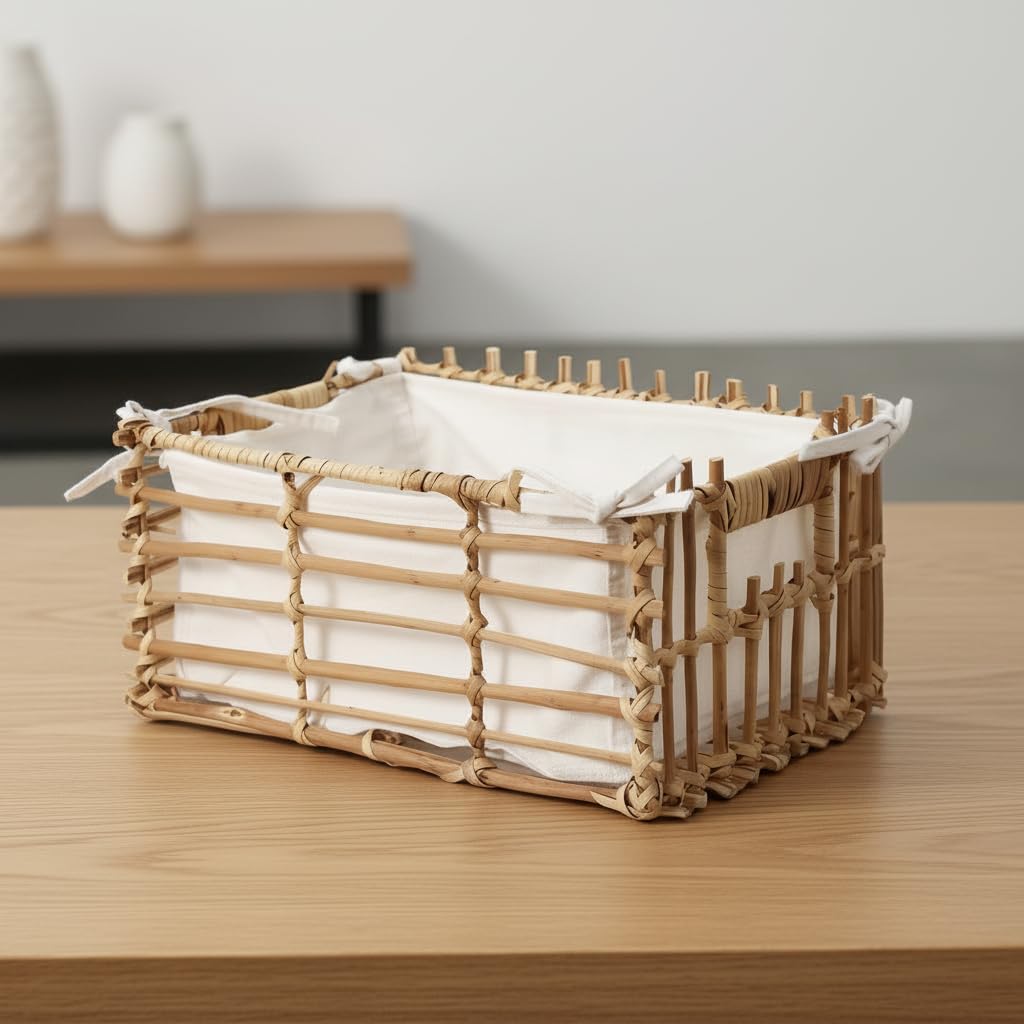 Cesta Almacenamiento Mimbre Fibra, Grande (43cm x 30.8cm x 22.3cm)
