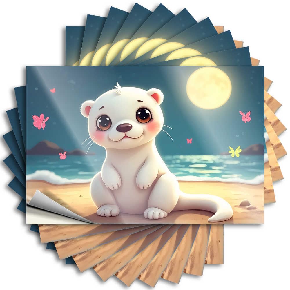 Abipuir - Stickers for Your Car Adorable Polar Bear by The Moonlit Beach Stickers 10 Car Stickers and Bars for Home Decoration (6 x 9 cm)