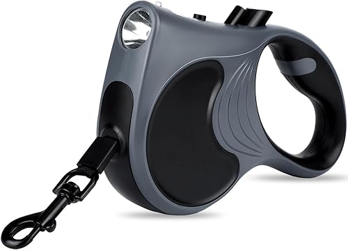Miniatura 8 de Correa retráctil para perro con linterna, correa de paseo para perros de hasta 77 libras, correa de nailon sin enredos de 360°, mango