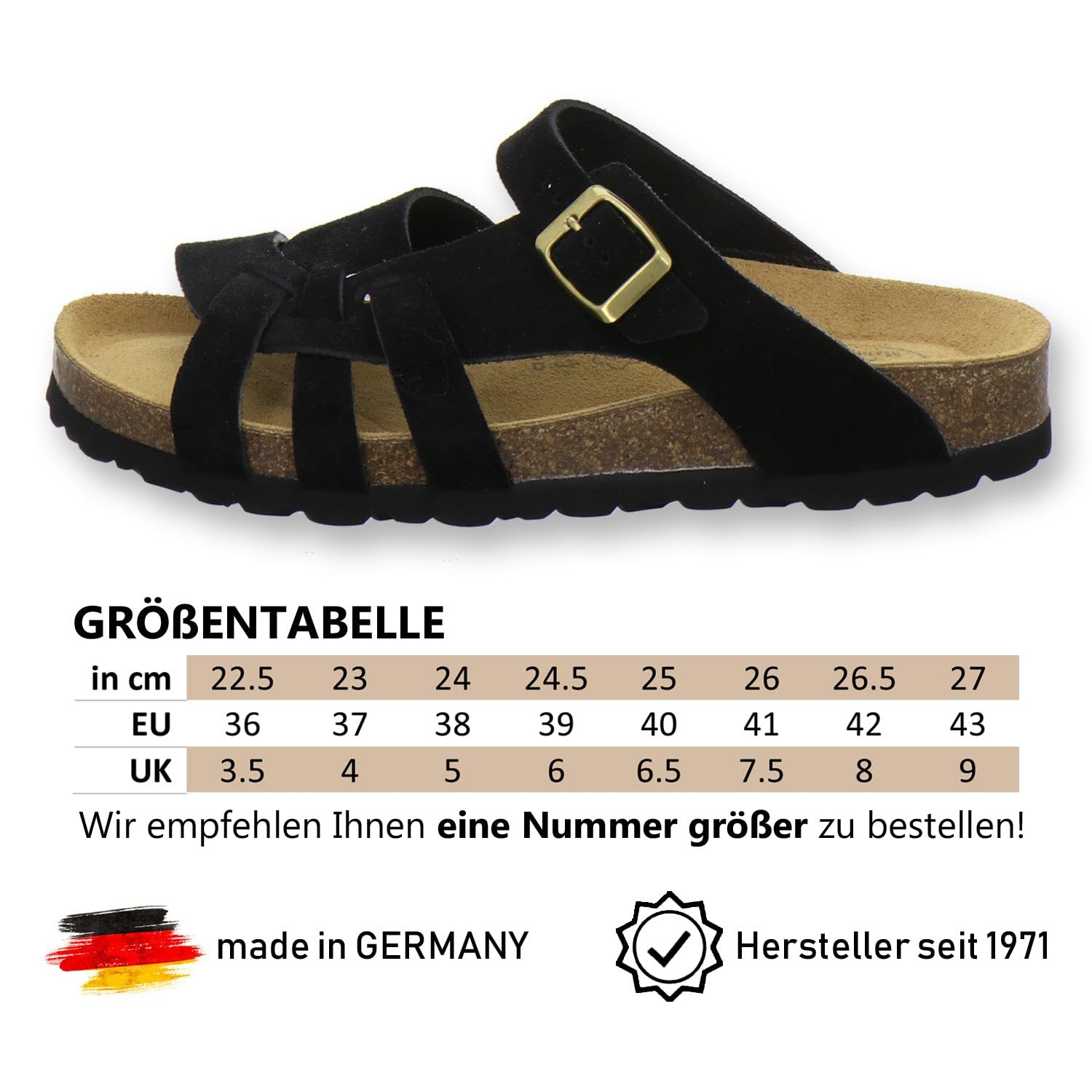 AFS-Schuhe, pantofole da donna in vera pelle, di alta qualità, con suola Eva, made in Germany, 2122, Fiori bianchi., 43 EU