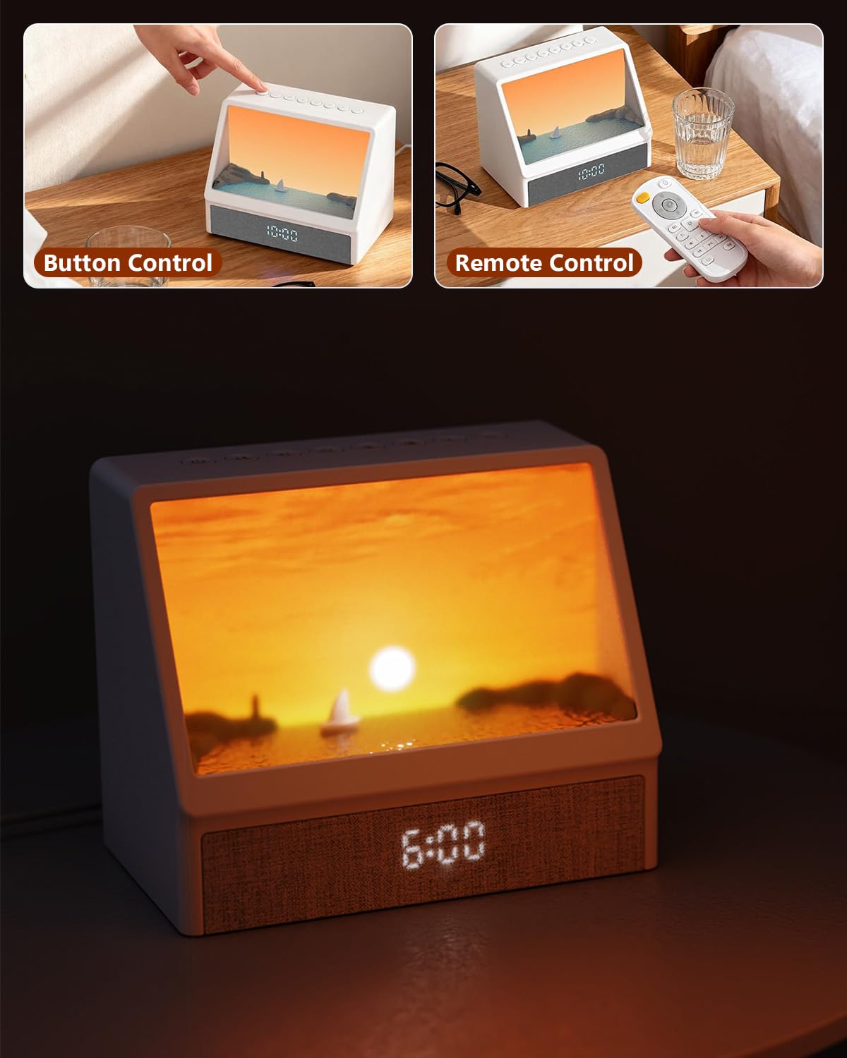 Despertador Luz Wake Up Light LED Simulación Amanecer Atardece 6 Colores Sonidos Naturales Snooze