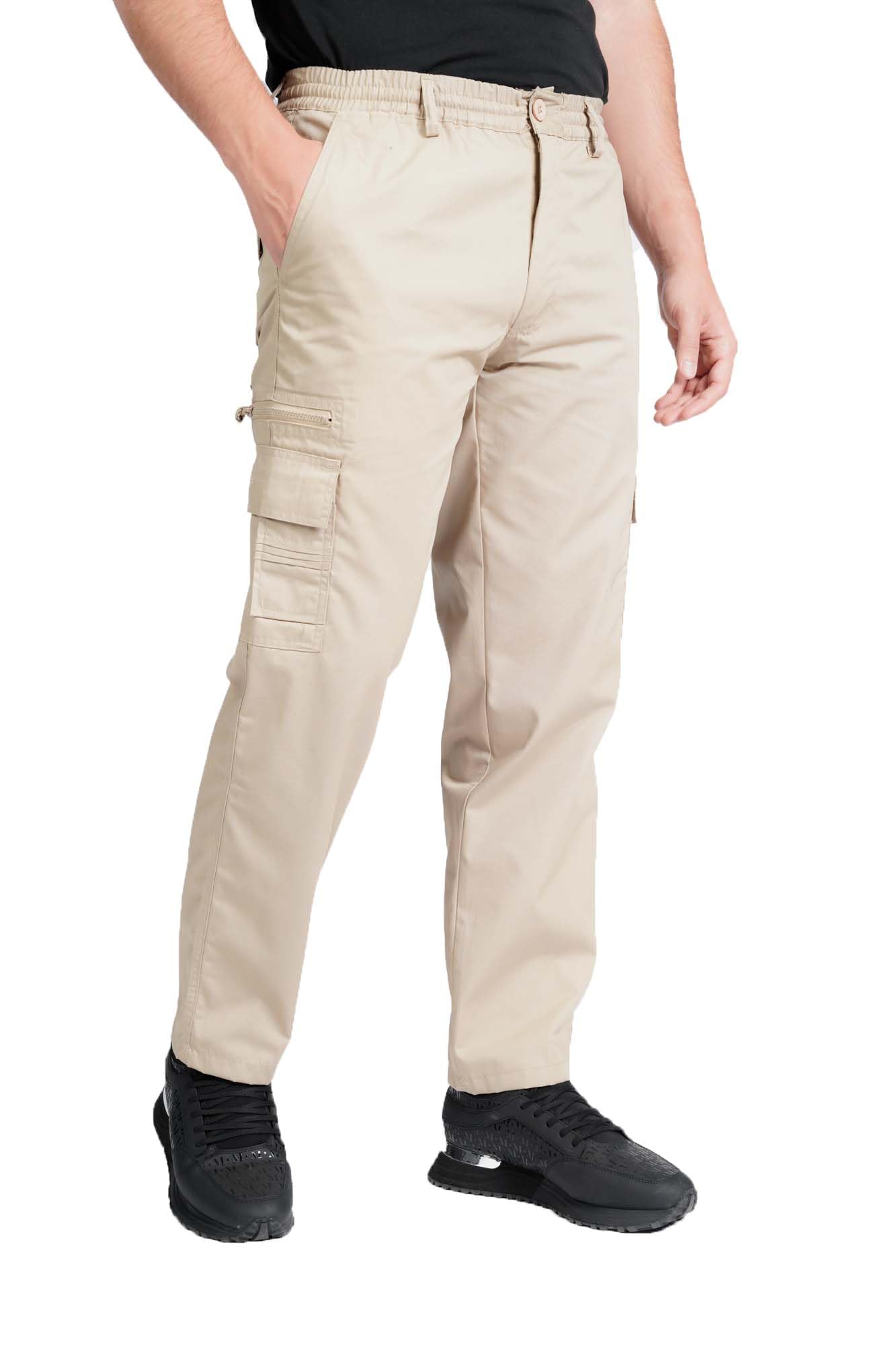 LABEL APPAREL Mens Cargo Trousers M-6XL Lightweight Elasticated Combat Pocket Work Pants (as8, Alpha, m, Regular, Regular, Beige)