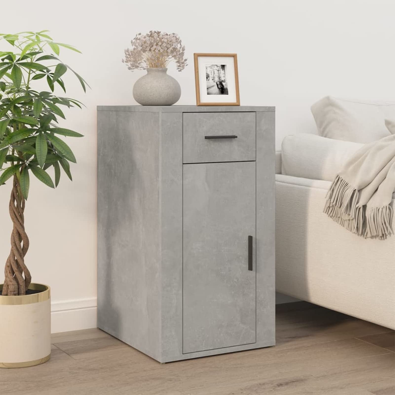 Gecheer Armario de Escritorio Mueble Auxiliar Despacho,Armario Archivador,Archivador Oficina,Cajonera Baja,Archivador Cajonera Armario Estudio,Modelo Office Madera Gris hormigón 40x49x75 cm
