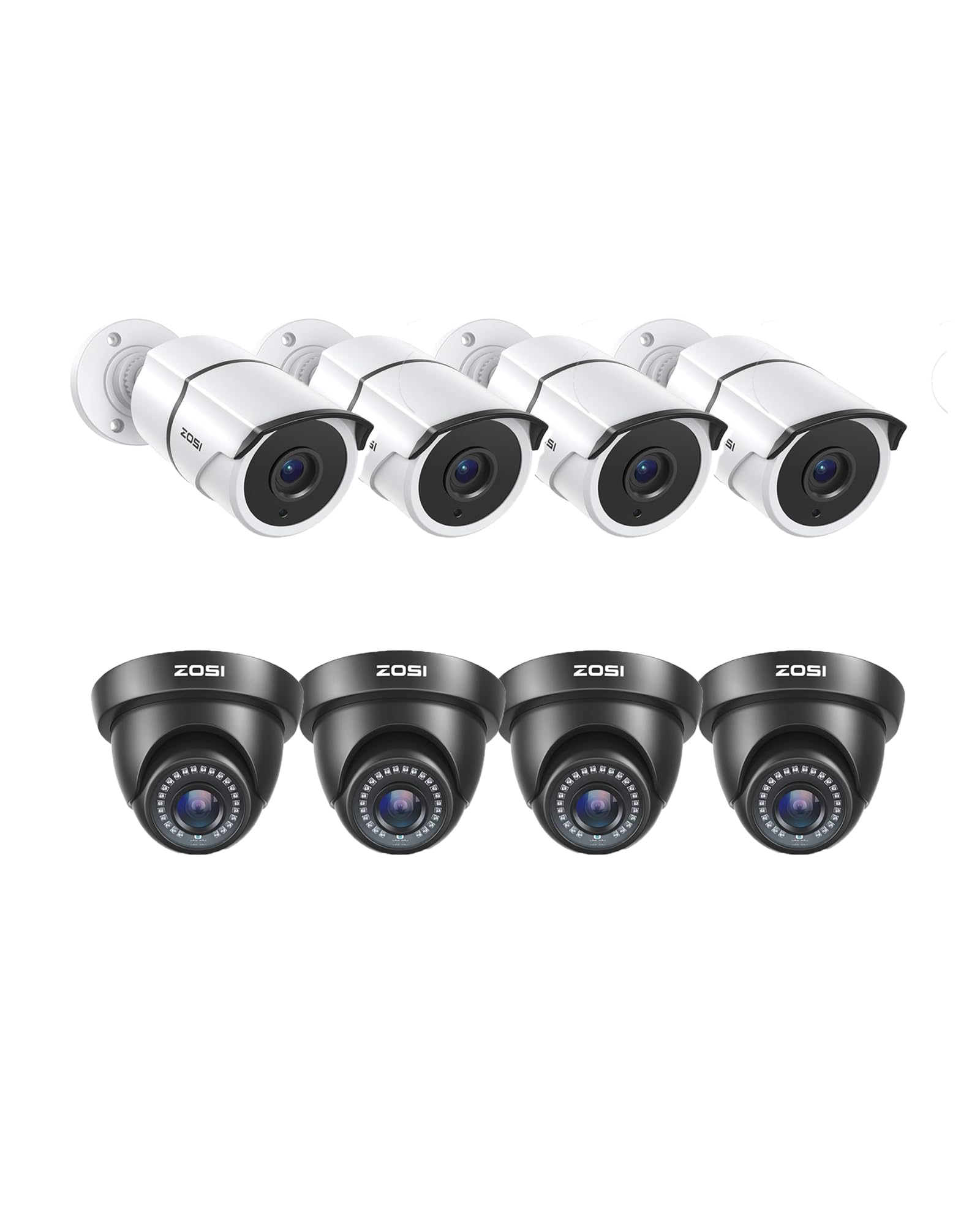 ZOSI 8-Pack Security Camera System - 1080P HD 2MP 1920TVL Dome & Bullet CCTV Cameras, 120ft Night Vision, Weatherproof Outdoor Indoor Surveillance, Compatible with 720P/1080P/5MP/4K HD-TVI Analog DVR.