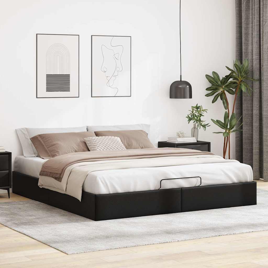 Ottomanbett Schwarz Kunstleder 180 x 200 cm
