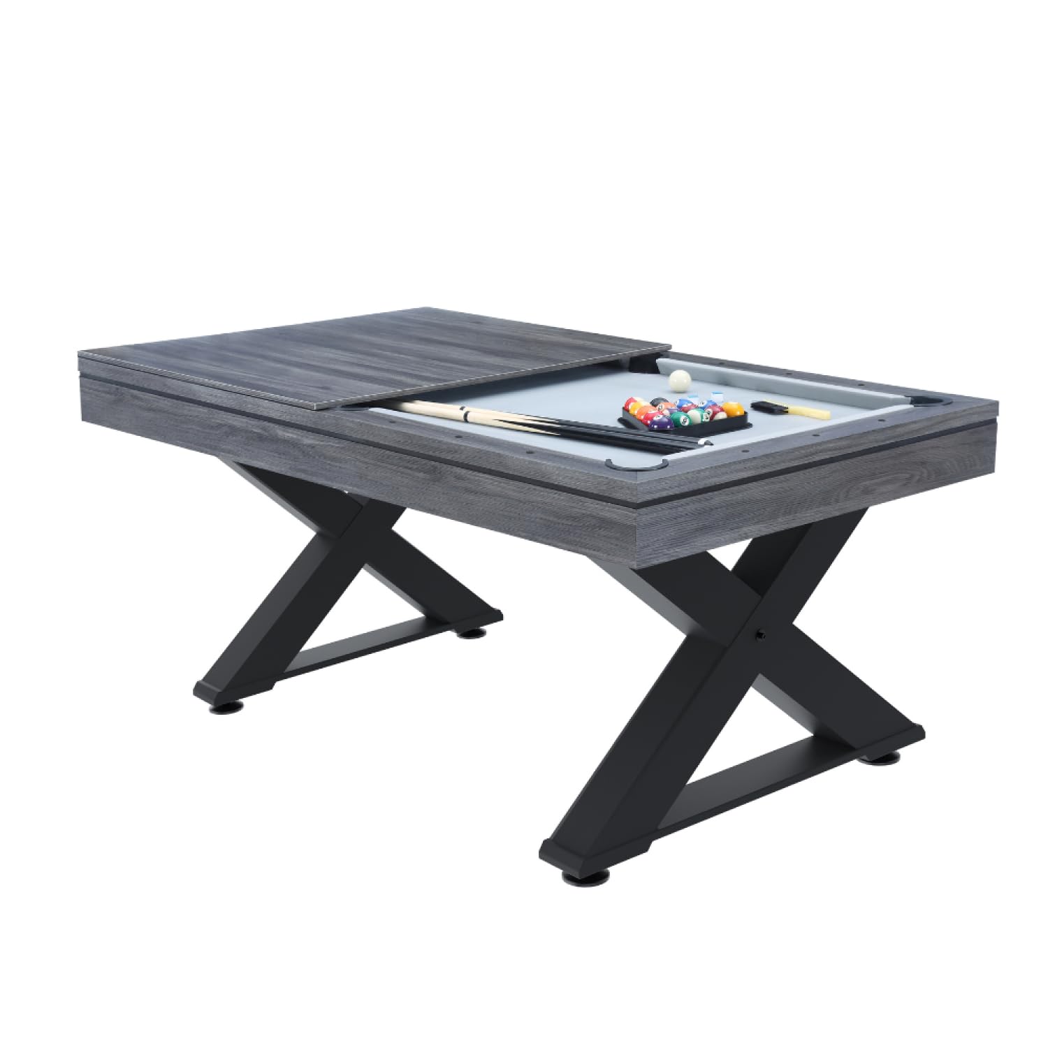 CONCEPT USINE | Tavolo multigioco 3 in 1 Biliardo e Ping-Pong Texas + Accessori | Design moderno in legno grigio | Tavolo da gioco o pranzo | Materiali di qualità | Famiglia o tra amici