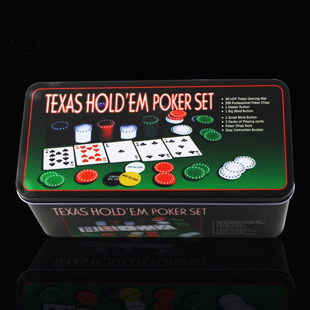 Cartes à Jouer 200 pièces Ensemble de Poker et Blackjack avec Étui en Fer Portable
