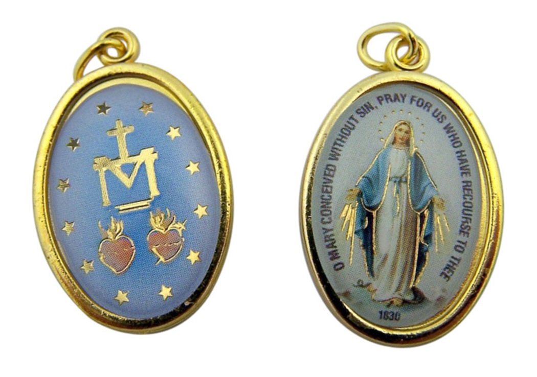 WJHGold Toned Base Our Lady of Grace Icon Miraculous Medal, 1 Inch