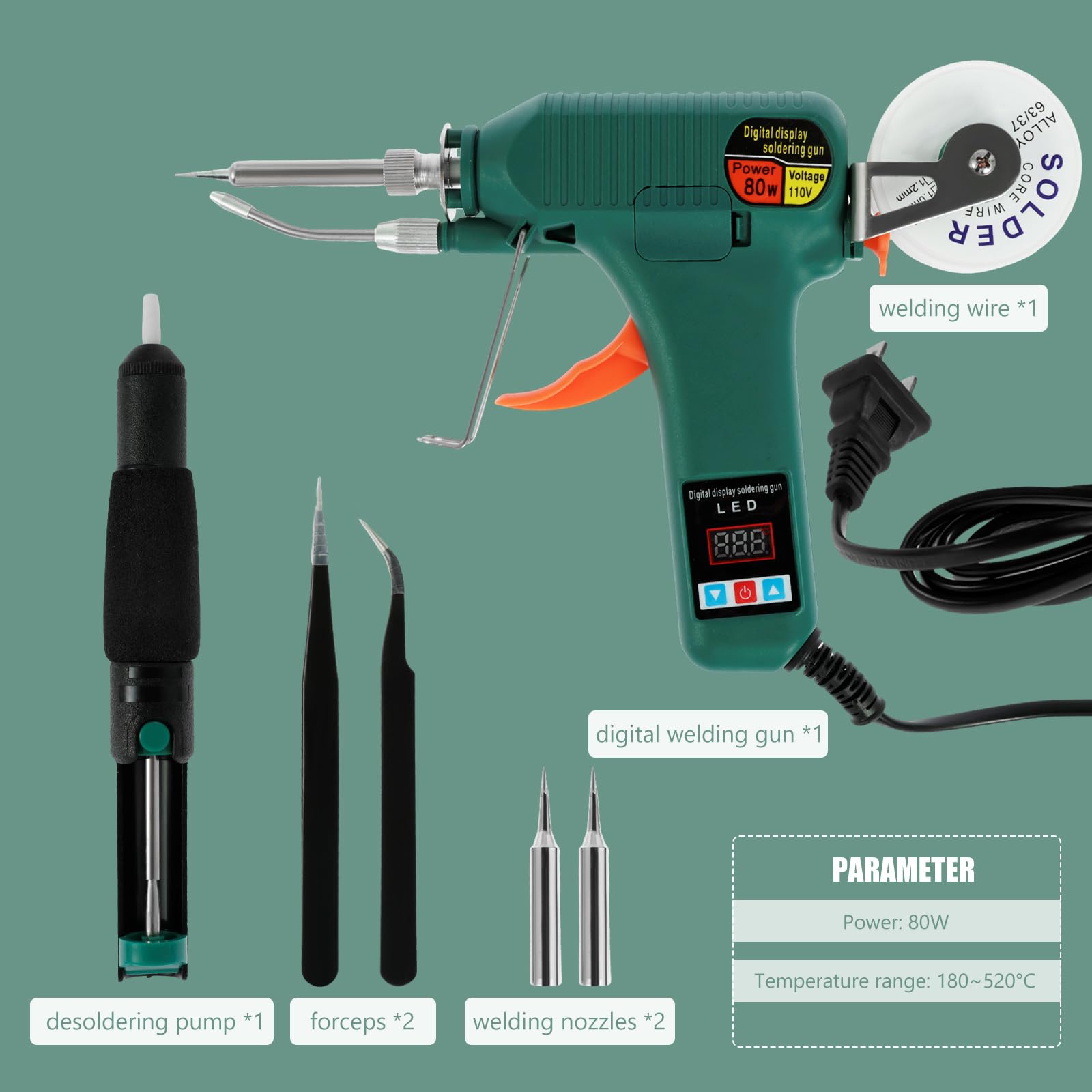 Soldering Iron Kit, 80W Electric Welding Soldering Gun with Welding Wire, Automatic Hand held Solder Welding Gun Tool, Electric Welding Gun for Soldering Circuit Board, Electronic Repair