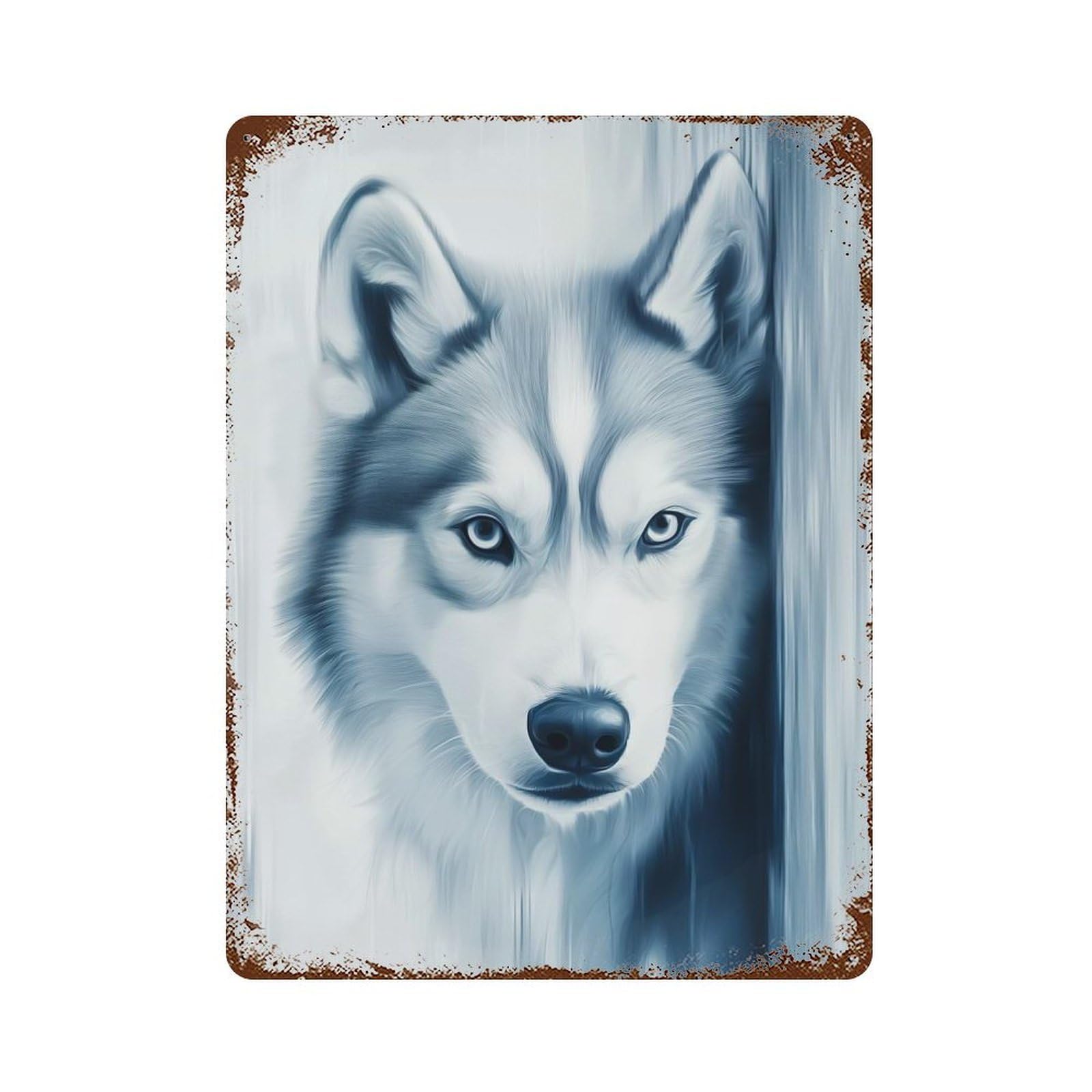 Decorative Tin Sign Blue Husky Portrait 15.7"x11.8", Vintage Wall Decor for Pub, Kitchen And Man Cave Decor