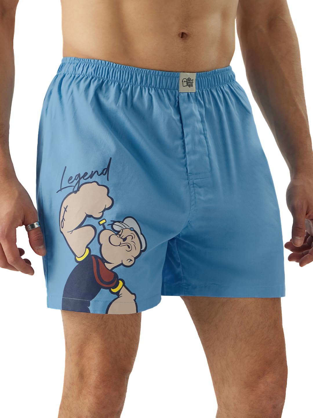 The Souled StorePopeye: Sailor Legend Men and Boys Blue Graphic Print Boxer Shorts Boxer Shorts for Men's Cotton Breathable Comfortable Elastic Waistband Printed Loose-Fit Casual Lounge Sleepwear