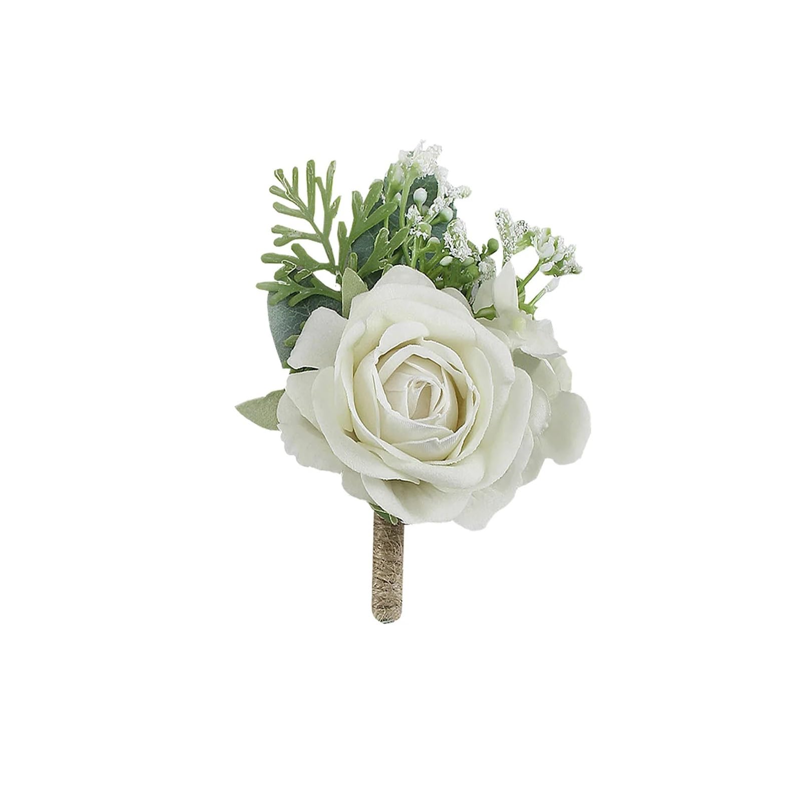 Hzomif Boho Artificial Flower Wedding Corsage 4pcs Boutonnieres Flowers Artificial Roses Silk White Ivory Corsage Buttonhole Groomsmen Boutonniere for Men Wedding Accessories(WHITE)